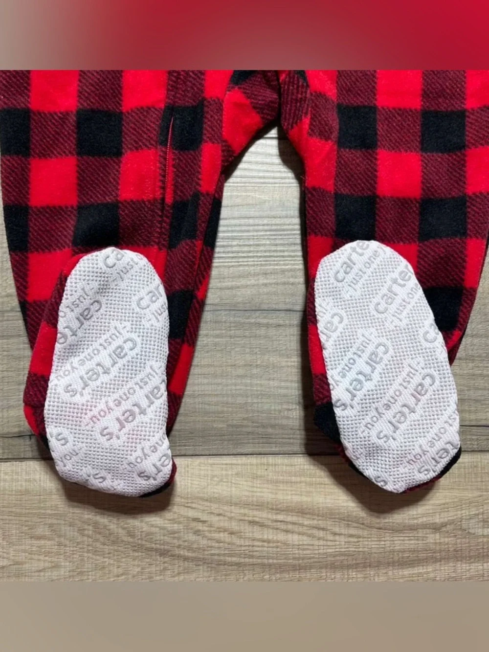 Carters Just One You Baby Boys Plaid Moose Fleece‎ Footed Pajama 12M Red Black